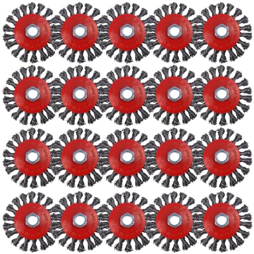 WENORA 20 Pack 4 Inch Wire Wheels for Angle Grinder, Wire Brush for 4 1/2 Angle Grinder, Twist Knotted Carbon Steel Wire Wheel with 5/8 Thread Arbor for Removing Rust