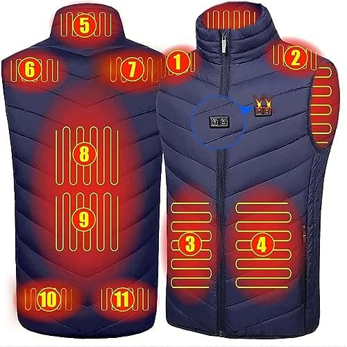 Gilet Chauffant Homme Femme, Veste Chauffante Electrique USB 11 Zones, Sans Manche Manteau Vetement Chauffant 3 Niveaux de Température pour Hiver Moto Pêche Chasse