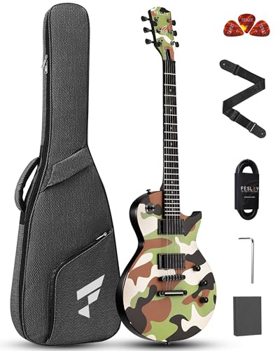 Fesley 39 LP Electric Guitar Kit: Full Size Solid Body Electric Guitars for Beginners with Humbucker Pickups,Poplar Body,Mahogany Neck,22 Frets,6 String Guitar with Gig Bag, FLP400,Matte,Camouflage
