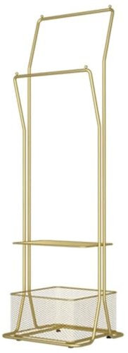 Porte-Serviettes de Salle de Bain sur Pied Porte-serviettes Autoportant, Porte-couvertures En Métal À 2 Niveaux Avec Étagère De Rangement Et Panier À Linge Mobile échelle Porte Serviette ( Color : Gol