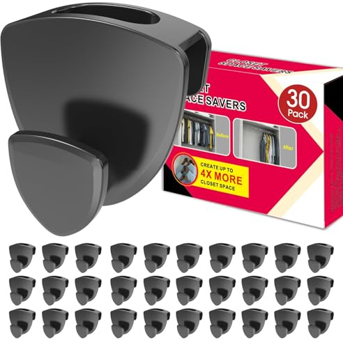 Kleiderbügel Platzsparend 30 Stück - Schwerlast Organizer bis 20KG | Stabile platzsparende Kleiderbügel zur Kleider-Aufbewahrung | Schwarz | Platzsparender Premium-Hängeschrank-Organizer für Wohnheim, Ganchos para Colgar Ropa, Schwarz