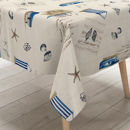 KEVKUS Wachstuch Tischdecke PC132-1 beige maritim Leuchtturm wählbar in eckig, rund und oval - Größe eckig 140x220cm Schnittkante