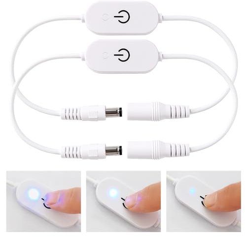 KUOQIY 2 Stücke Touch Inline Dimmer Schalter, DC Power Inline Switch Kabel, LED Monochrom Touch Schalter Dimmer, für DC 5V-24V Single Color Strip Light, Weiß