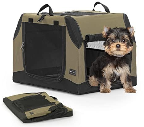 PETSFIT Hundebox Auto, Hundebox faltbar Kofferraum/Rückbank,Verstellbarer Bezug & verstärktes Netz, Hundetransportbox Auto mit Abschließbarer Reißverschluss-Grün S
