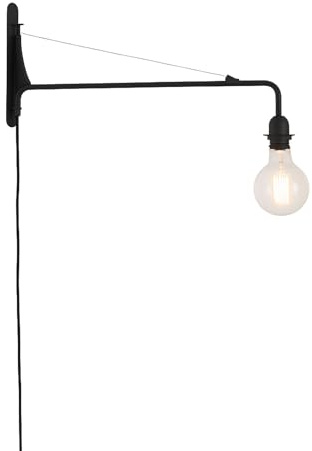 Aplique de pared Interior Negro Pitt con cable y enchufe – Brazo orientable de aluminio, estilo industrial minimalista. Casquillo E27. Lámpara de pared para dormitorio, sala de estar, Estudio