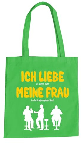 absenda Ich Liebe Meine Frau Kneipe Baumwolltasche - Stammtisch Alkohol Bier Grün
