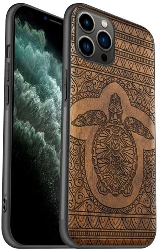 Carveit Coque en Bois pour iPhone 11 Pro Étui Protection Artistique Cover TPU Souple de téléphone Antichoc Compatible avec Apple 11 Pro Etui (Noyer-La Tortue de Timeless)