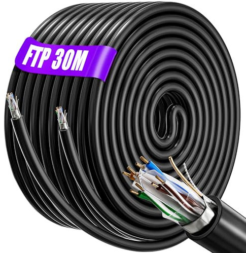 Soibke Cable LAN de 30 metros, cable de instalación Cat 6, 30 m, cable de red FTP antiinterferencias 23 AWG, cable de instalación, cable Ethernet Gigabit para exterior e interior, resistente al agua