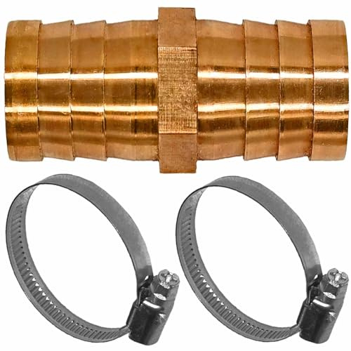 MegaHaustechnik Schlauchverbinder gerade, Tülle außen 50mm, Messing | mit Edelstahl Schlauchklemmen, Trinkwasser geeignet, Tülle-Außendurchmesser 50mm, Reparaturröhrchen, I-Stück