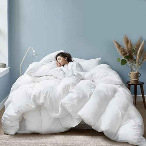 Bella Sonni® | Hotel-Quality All-Season Down Comforter King Size | Lightweight Yet Warm Duvet Insert for Hot Sleepers & Year-Round Use | No Cold Spots | 50-50 Down & Feather Fill | 750 Fill Power