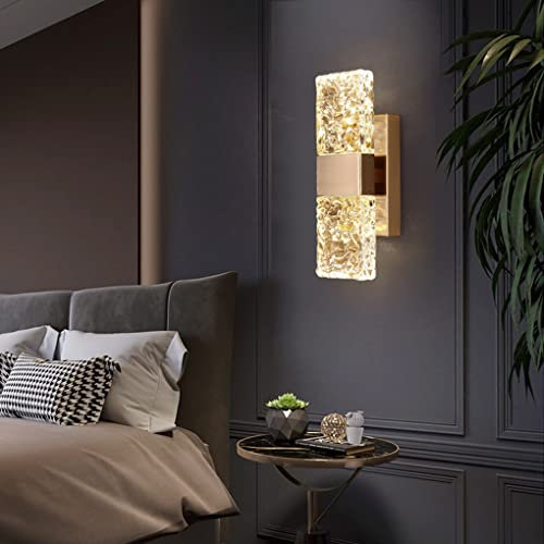 SSNCcNC LED Kristall Wandlampe Innen Wandleuchte Minimalismus Nordic Edelstahl Nachttischleuchten Warmes Licht 3000K für Schlafzimmer Nachttisch Flure Treppen Wohnzimmer 9 * 29cm