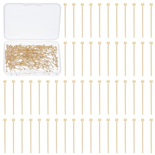 UNICRAFTALE Aproximadamente 150 pines chapados en oro de 24 quilates flexibles de acero inoxidable con cabeza de bola