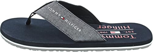Tommy Hilfiger Uomo Infradito Chambray con Lino, Blu (Desert Sky), 46