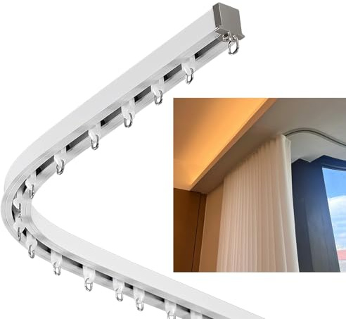 Blazea Gardinenstange Flexible, Biegsame Deckenvorhangschiene, Integrierte Raumteiler-Vorhangschiene, Versteckte Aluminiumlegierung-Einzelschiene für Ecken, 1 M Bis 5 M Lang(1.6m (5.2ft))
