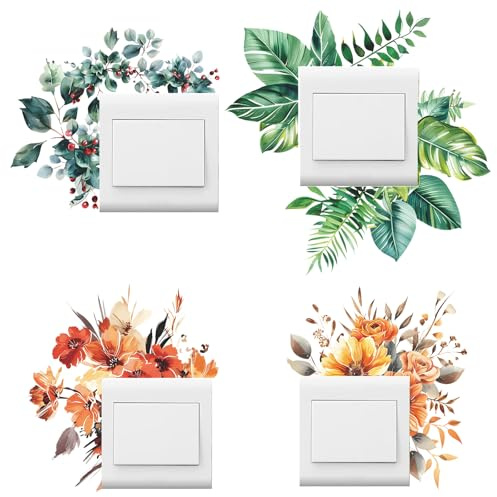 SwirlColor protector pared interruptor luz, 4 pegatinas para paredes vegetales, tapas para el interruptor de la lámpara impermeable, pegatinas para el dormitorio de la sala de estar