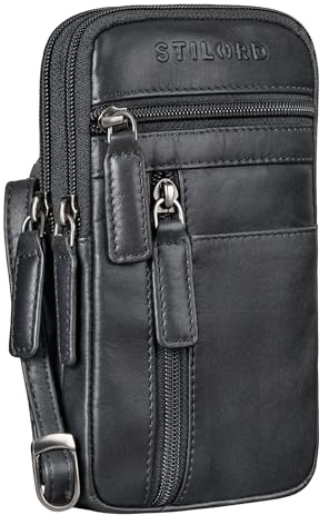 STILORD Asher Leder Brustbeutel Herren Vintage Gürteltasche Crossbody Bag Handytasche zum Umhängen Kleine Brusttasche stylish für Handy Pass Reisebörse Männer Echtleder Farbe:schwarz