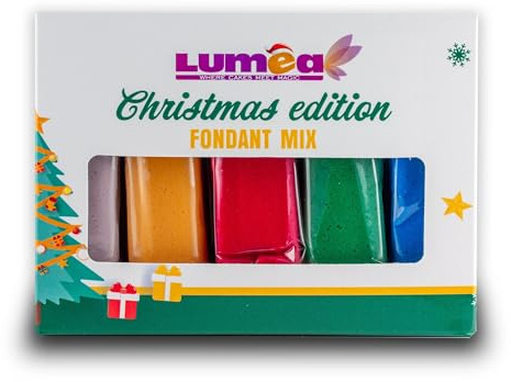 Dekozauber24 Rollfondant-Set zum Dekorieren von Kuchen und Torten, 5 Farben, 100g Fondant pro Farbe (Christmas-Mix)
