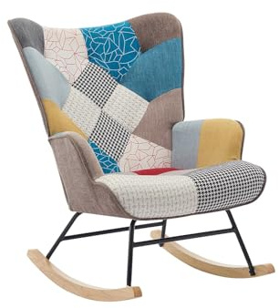 Vente-unique - Fauteuil à Bascule en Tissu chiné Patchwork Multicolore ELMINA II