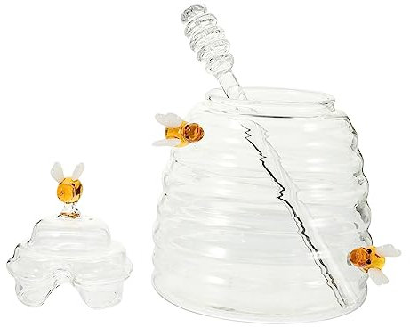 PAMINGONO Honigspender Glas Klar Honigglas Sirupspender Mit Schöpflöffel Vorratsglas Transparent Für Küche Und Honiglagerung