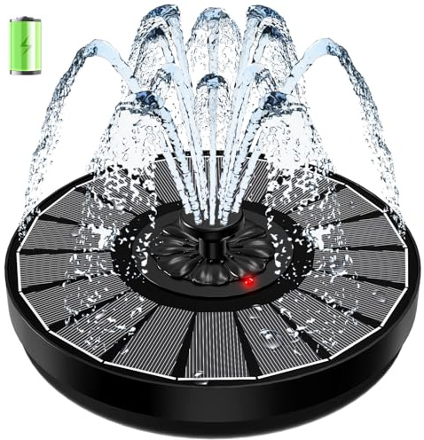 SZMP Solar Fountain Work On Cloudy Day,Solar Water Bird Bath Fountain with Faster Conversion Glass Solar Panel and Power Indicator,Built-in 2000mAh Battery,Outdoor Garden Decor(Black Panel)