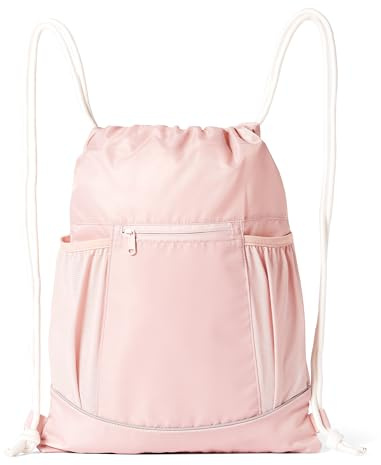 Amazon Basics Sportbeutel mit Kordelzug und Flaschenhaltern, Strapazierfähiger Sportrucksack für Fitnessstudio, Schule und Reisen, Rosa