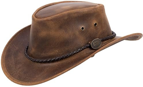Outback Legend Lederhut – Klassischer Cowboyhut Australian Style für Damen und Herren, robust und wasserabweisend, ideal für Outdoor, Camping & Abenteuer (DE/NL/SE/PL, Alphanumerisch, M, Braun)