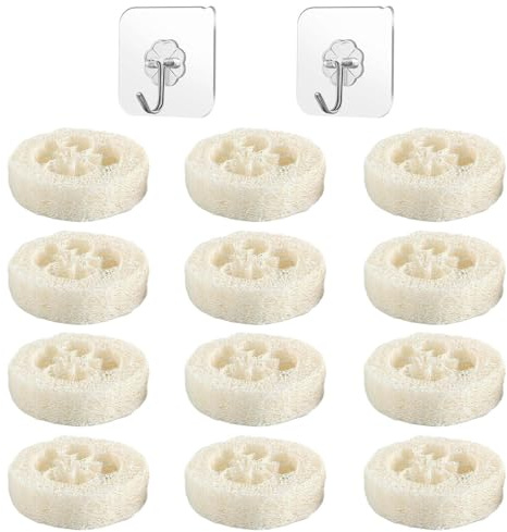OVDGWC Paquete De 12 Esponjas Vegetales Y 2 Ganchos, Herramienta De Limpieza Multifuncional, Cepillo para Limpiar Platos, Adecuado para Cocina Y Baño