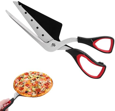 Vicloon Pizzaschere, Pizzaschneider mit Scharfer Klingen, Pizza Schere Abnehmbarem, Mehrzweck-Küchenschere aus lebensmittelechtem Edelstahl mit Weichem Griff, 27 CM, Schwarz Rot