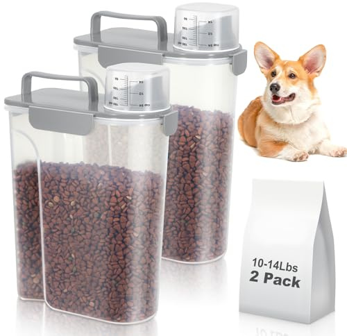 TBMax 2Pack Dog Food Containers, 5L/5KG Portable Pet Food Storage Containers with Plastic Lid and Measuring Cups, Airtight Pet Dog Cat Dry Food Dispenser Bins