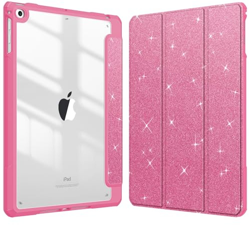 Fintie Hybrid Hülle für iPad (6./5. Gen)2018/2017, iPad Air 2/ Air 9.7 Zoll | Schlankes Hard-PC-Case, Transparent, stoßfest, Standfunktion, Stifthalter & Auto-Sleep/Wake, Glitzer Pink