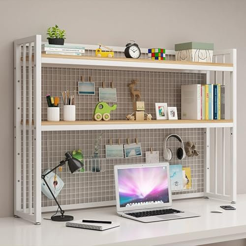 LXRHLIKG Estante Escritorio Ajustable, Estanteria Sobremesa de 2 Niveles con Panel de Rejilla Metálica, Ideal para Escritorios de Oficina y Mesas de Ordenador(White,75cm/30in)