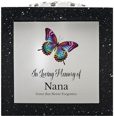 In Loving Memory Of Memorial Rose Bowl Grave Marker Flower Pot Vase With Butterfly Design Mum Daddy & Lots More Black/Silver (UV PRINTED) (Nana)