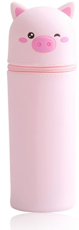 DEZP 1 Stück Kawaii Pencil Case 2 In 1 Soft Silicone Federmäppchen 18.5*6.5Cm, Multifunktions Tiere Theme Pen Holder Zipper Colored Pencils Marker, stifte mäppchen Für Legami Pens(Hai，C) (Schweinchen)