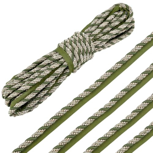 PH PandaHall 12.5m Cordoncino per Labbra Cordino Verde per Tappezzeria, 11mm Cordino Intrecciato in Poliestere con Linguetta per Fermatende per Cuscini Decorativi