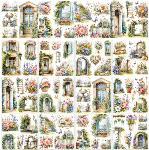 GOMAKERER 12 Blatt 12 Stile Abziehbilder Zum Aufreiben Für Kunsthandwerk Möbel, Vintage Blumen Schmetterling Transfer Aufkleber Bauernhaus Floral PVC Fenster Aufkleber Für DIY Home Fenster Frühling