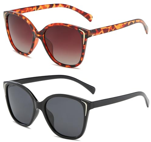 TYXHXTF 2 Pcs Lunettes de Soleil Femme Polarisées, Lunettes et Accessoires Femme, Sunglasses for Women, Lunette Solaire avec verres de protection UV 400 pour Conduire Voyager