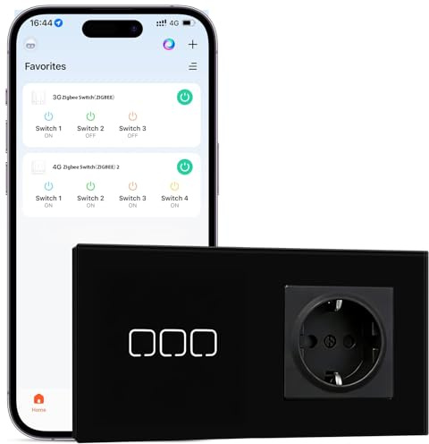 BSEEDLIFE Normal Steckdose mit Zigbee Lichtschalter, 3 Fach Intelligente Smart Touch Schalter Kompatibel mit Alexa und Google Home, Wandschalter für Smart Home Lichtschalter Schwarz（86 * 157mm）