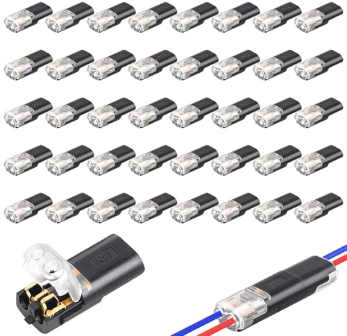 Auto Kabelkoppling Vattentät 2 Polig, 40 Stycken, Snabbkoppling 12V | För 18–22 AWG kablar, säker pressanslutning, korrosionsbeständig och lätt att installera.