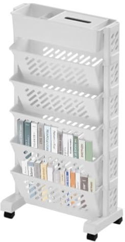 ARSBORUI Mobiles Bücherregalwagen mit Rollen, Weiß Bücherregal mit 5/6 Ebenen, Abnehmbarer & Drehbares Bücherwagen, Multifunktionales Rollwagen für Kinder, Erwachsene, Lehrer und Studenten (6 Ebenen)