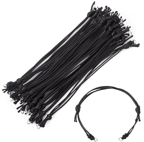 Sparkeads - 20 cordini intrecciati non rifiniti da 23,5 cm, corda di poliestere cerata regolabile per braccialetti dell'amicizia, creazioni di gioielli fai da te, colore: nero