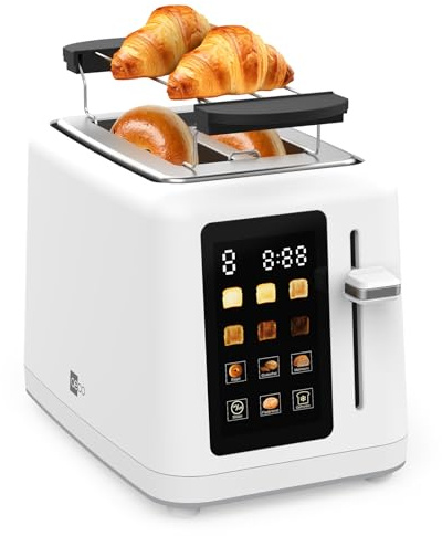 aeco Toastlab MAX Toaster 2 Scheiben LED Touchscreen 6 Bräunungsstufen 850W | Brötchenaufsatz, Auftau-, Lift- & Brötchenfunktion, Brotzentrierung, Restzeitanzeige, Abschaltautomatik, Krümelfach, weiß