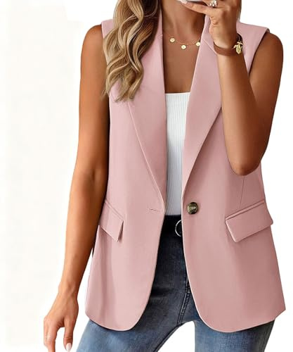 Novlewign Gilet sans manches pour femme - Blazer boutonné ouvert sur le devant - Veste habillée - Tenue décontractée - Vêtements de travail de bureau, rose, XX-Large