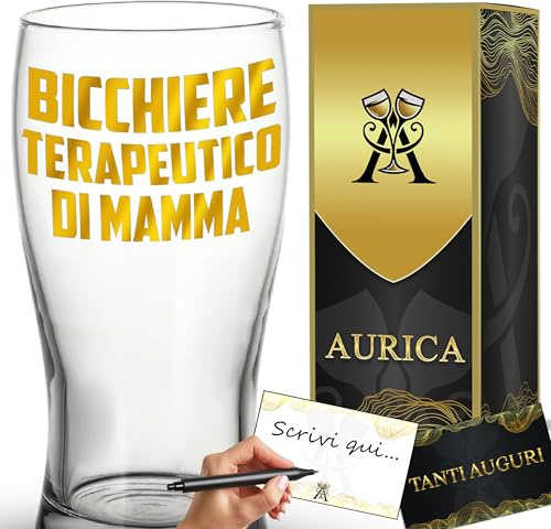 Aurìca Bicchiere Da Birra Personalizzato BICCHIERE TERAPEUTICO DI MAMMA - Festa della mamma speciale? Un regalo esclusivo e simpatico per il suo relax con un sorriso! - Boccale E Scatola Regalo