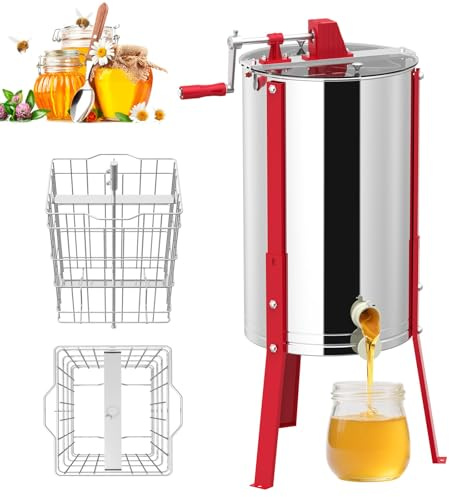 LZQ Extractor de miel manual de acero inoxidable 2 marcos, extractor de miel centrífugo de funcionamiento tangencial, extractor de miel para apicultura, altura ajustable, equipo de apicultura