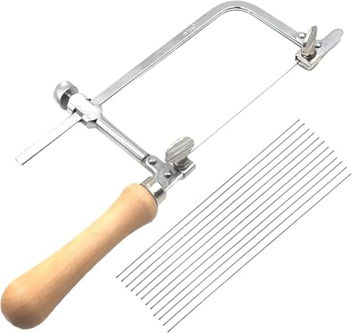 lrgnixs Sega da gioielleria, seghetto per metallo, sega ad arco, sega a mano regolabile, con 12 lame per sega a trapio, sega a filo, per lavorazione di legno, metallo e gioielli