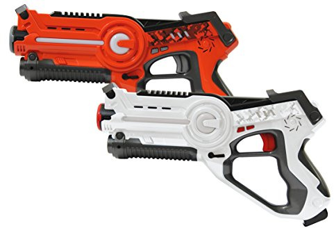 JAMARA 410037 - Impulse Laser Battle Set – Laser Tag mit 3 Battlemodi: Last Man Standing, Duell, 4 Teams mit unbegrenzter Teilnehmerzahl - 4 simulierte Waffenarten – Trefferanzeige - 75m Reichweite