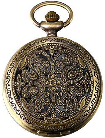 JewelryWe Vatertagsgeschenk Taschenuhr Herren Retro Royal Flush/Kompass/Blumen/Glocke/Motorrad Kettenuhr Analog Quarz Uhr Anhänger mit Halskette Kette Bronze Geschenk für Männer