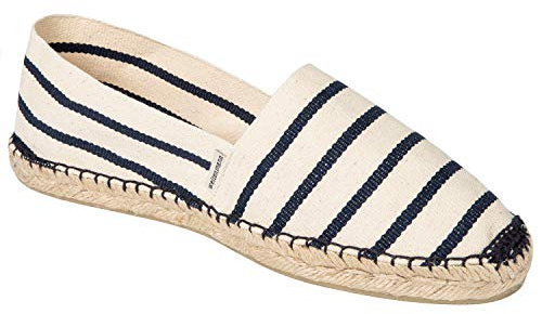 weltenmann Formentera – Espadrilles Slip-on Classiques en Coton à Rayures avec Sac en Tissu, Zebra, 42, Handmade in Spain