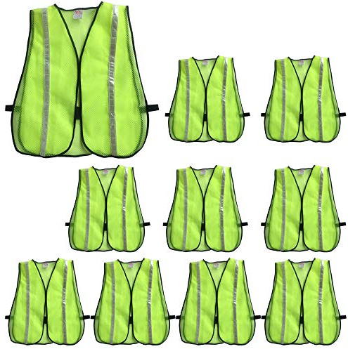 zojo High Visibility Safety Vests,Adjustable Size,Lightweight Mesh Fabric, Wholesale Reflective Vest for Outdoor Works, Cycling, Jogging, Walking,Sports- Fits for Men Women (10 Pack, Neon Yellow)