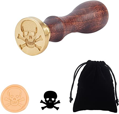 PandaHall 1pcs Vintage Retro Skull Crossbones Wachssiegel Stempel mit Holzgriff Abnehmbare Siegelstempel zur Verschönerung von Umschlägen